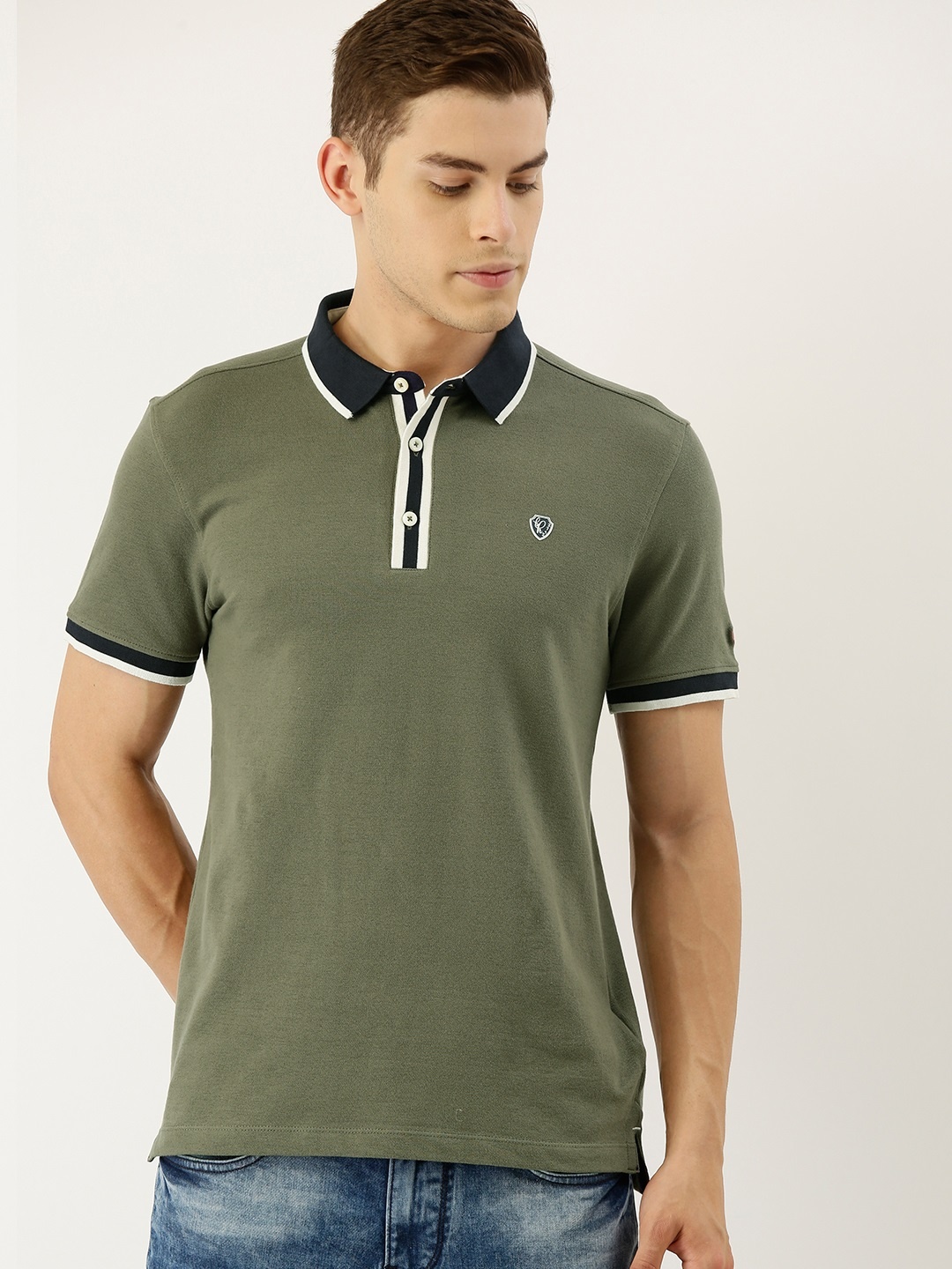 

Being Human Clothing Men Olive Green Solid Polo Collar T-shirt