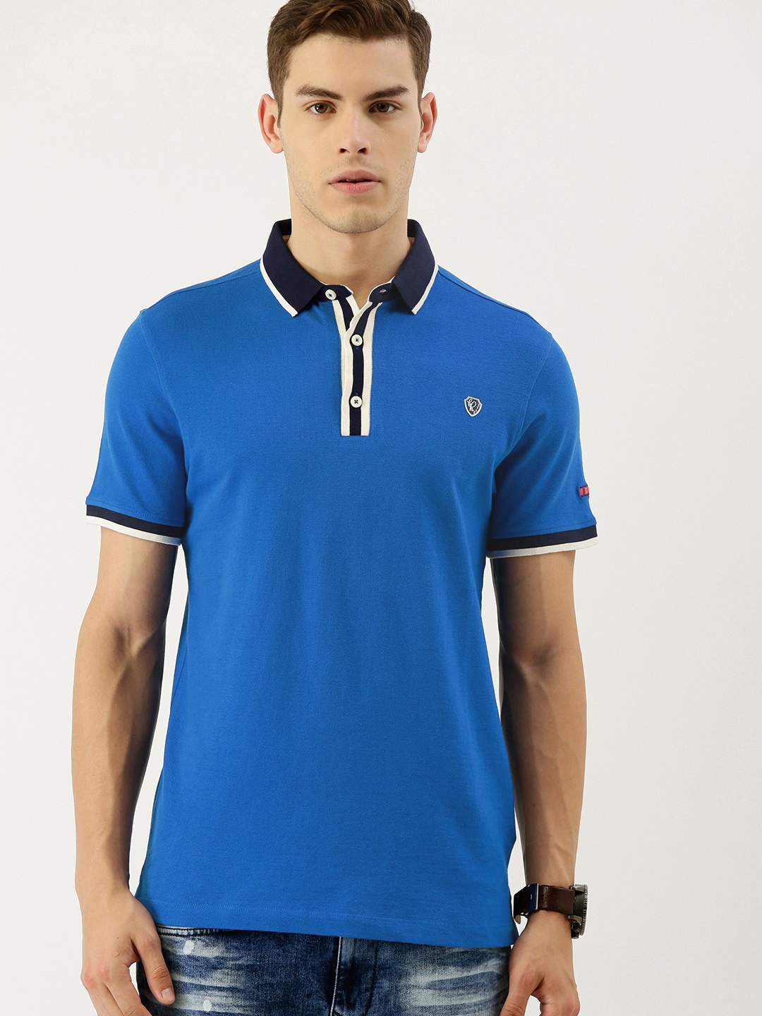 

Being Human Men Blue Solid Polo Collar T-shirt