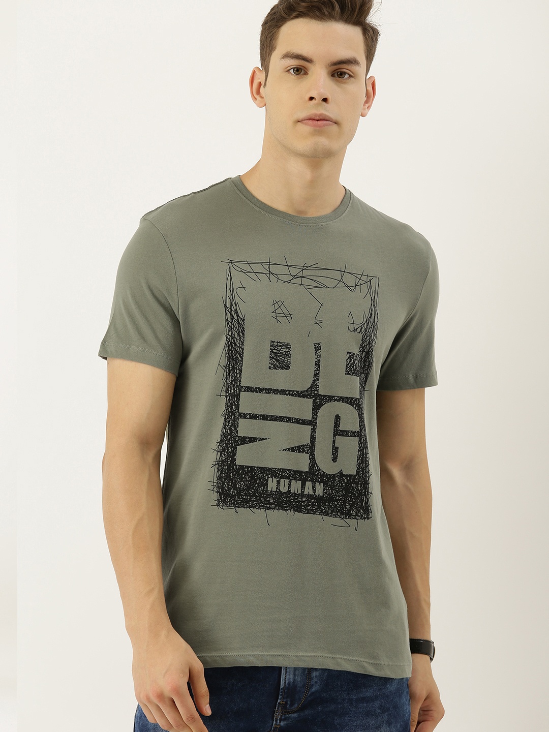 

Being Human Men Olive Green Printed Round Neck T-shirt