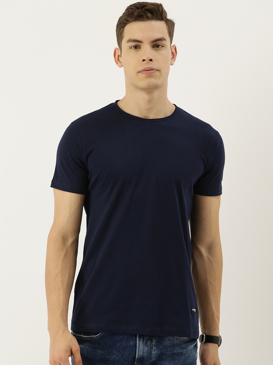 

Being Human Men Navy Blue Solid Round Neck Pure Cotton T-shirt