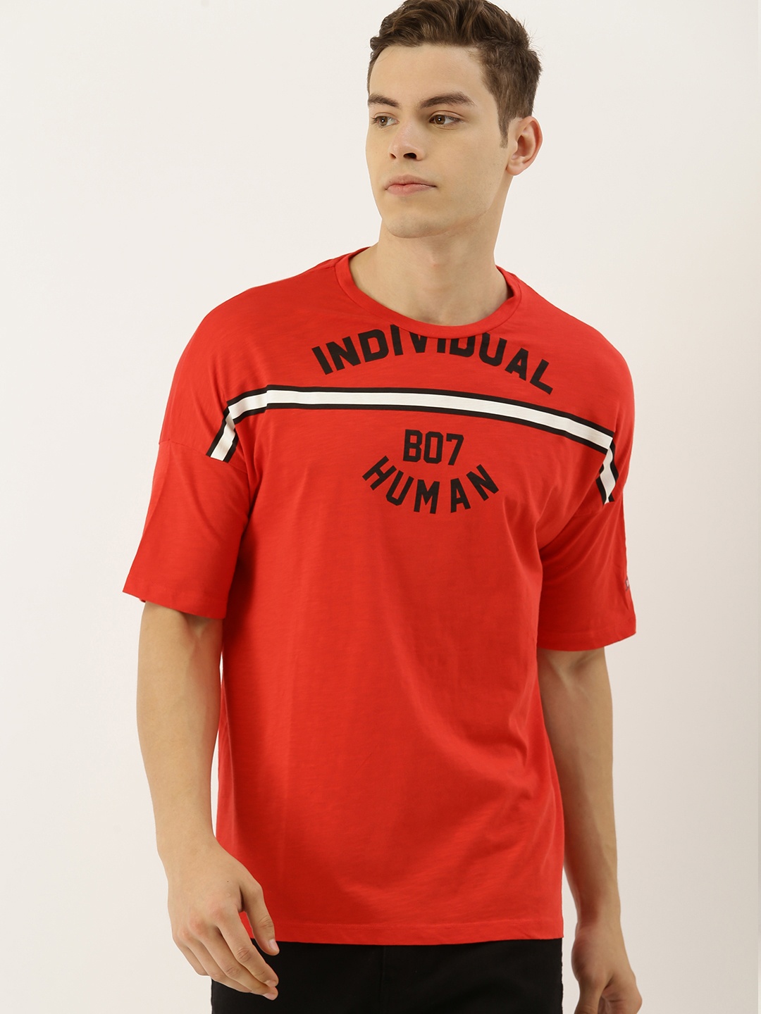 

Being Human Clothing Men Red Black Printed Round Neck Pure Cotton T-shirt
