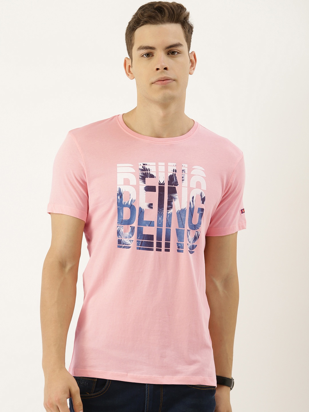 

Being Human Men Pink Printed Round Neck Pure Cotton T-shirt