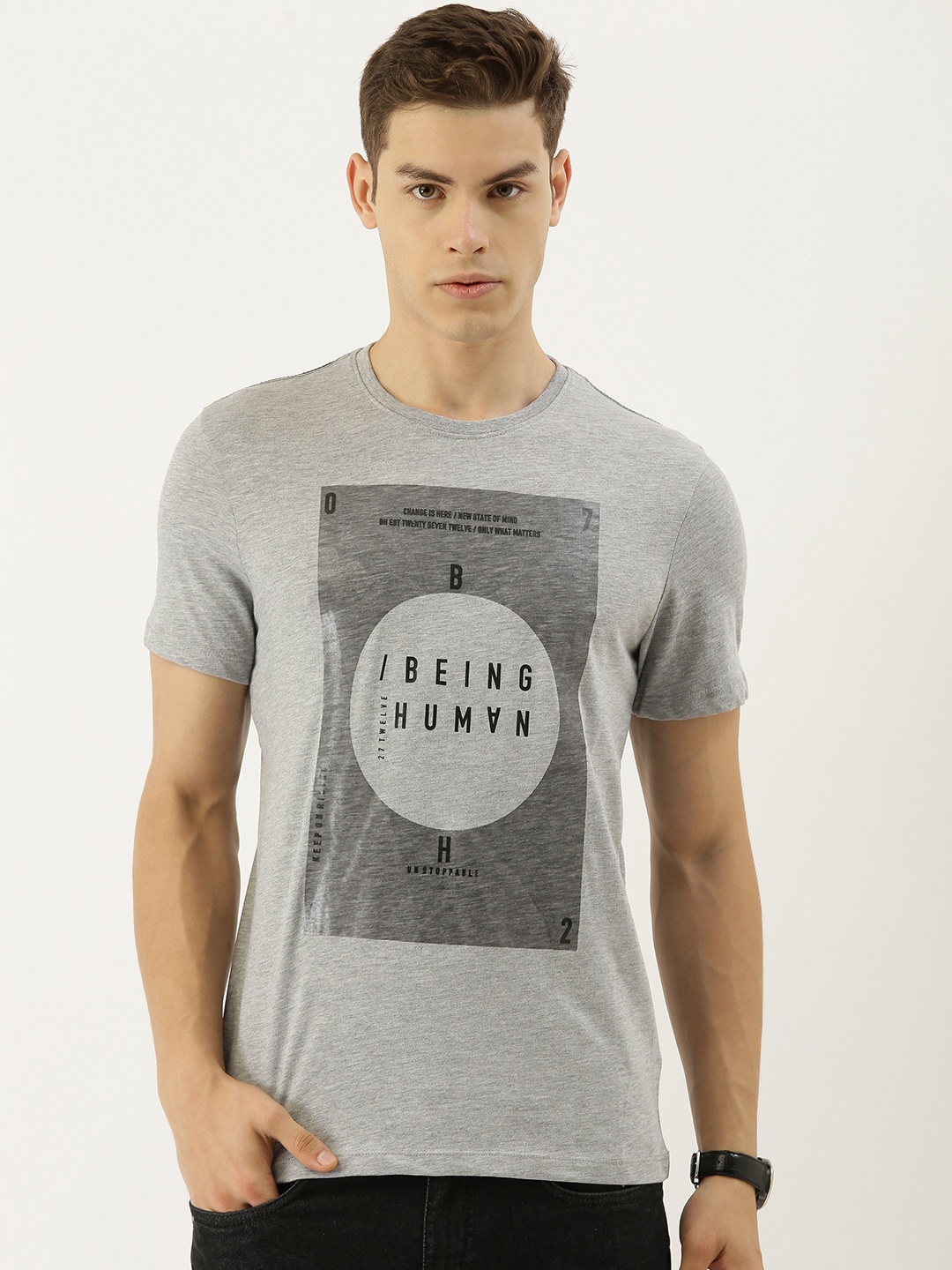 

Being Human Men Grey Printed Round Neck T-shirt