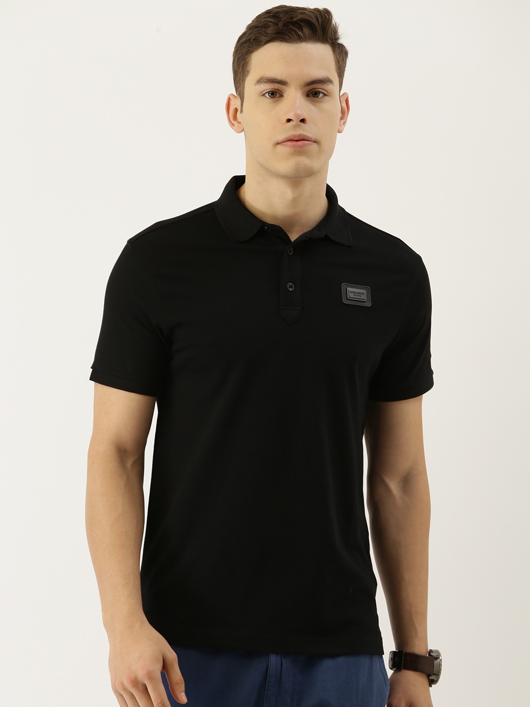 

Being Human Men Black Solid Polo Collar T-shirt