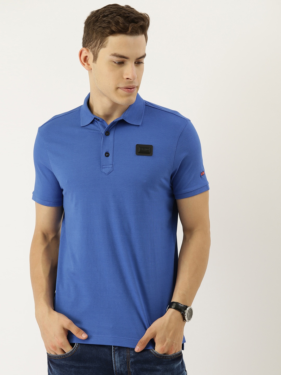 

Being Human Men Blue Solid Polo Collar T-shirt