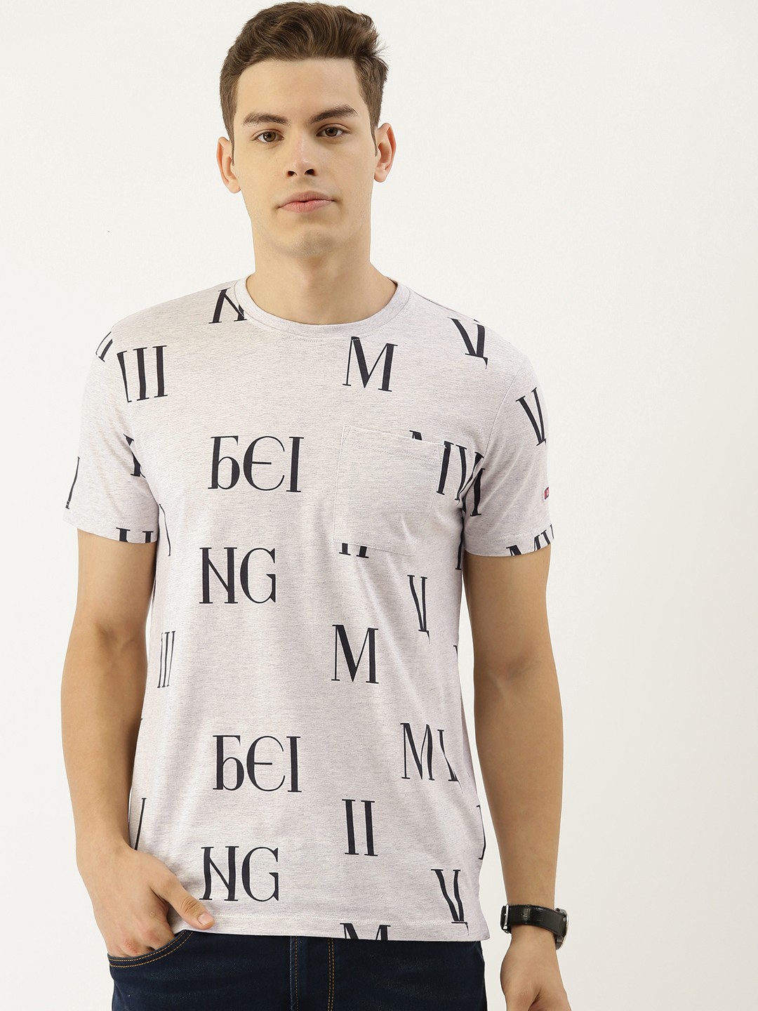 

Being Human Men Grey Printed Round Neck T-shirt