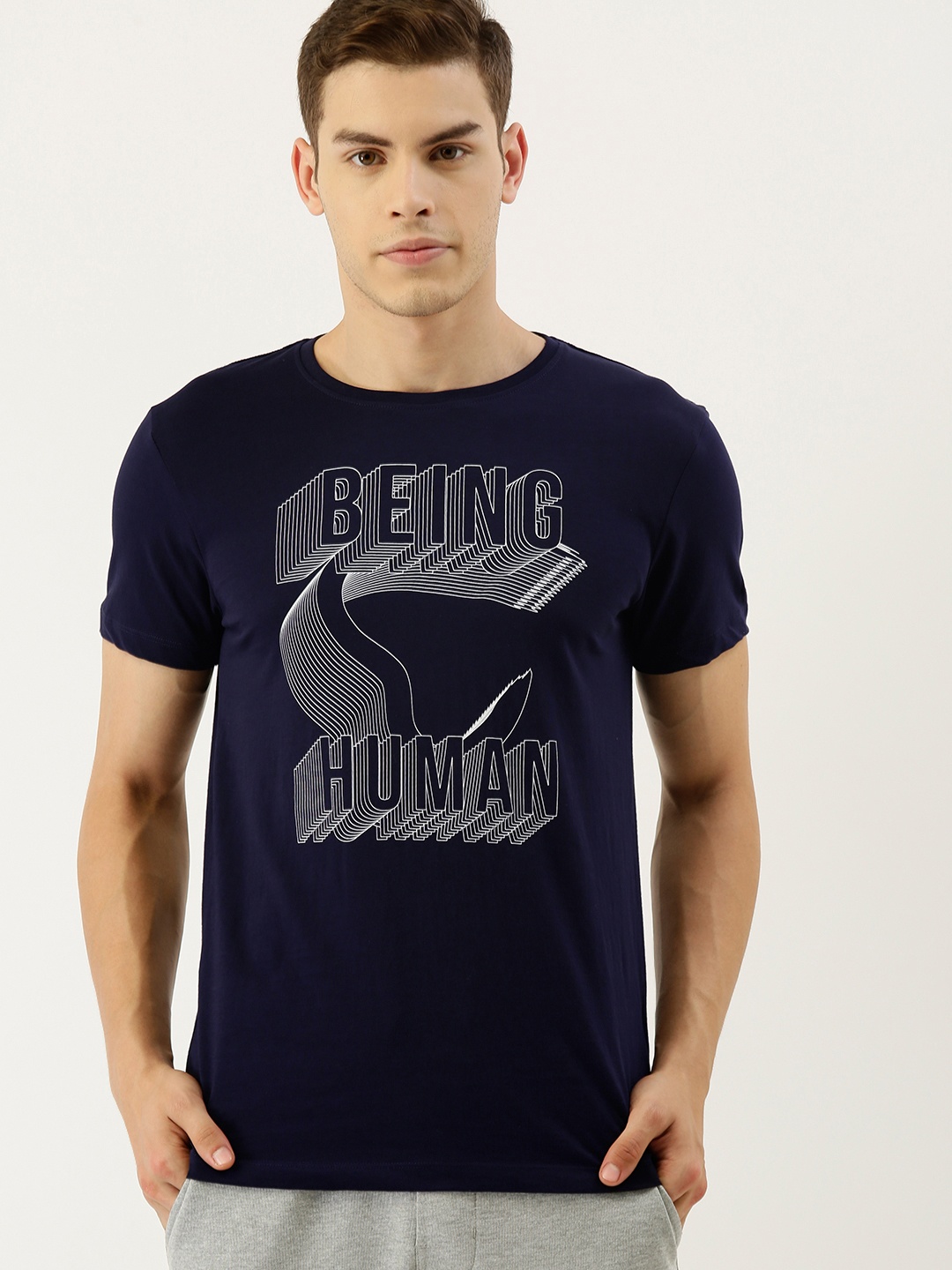 

Being Human Clothing Men Navy Blue Printed Round Neck T-shirt