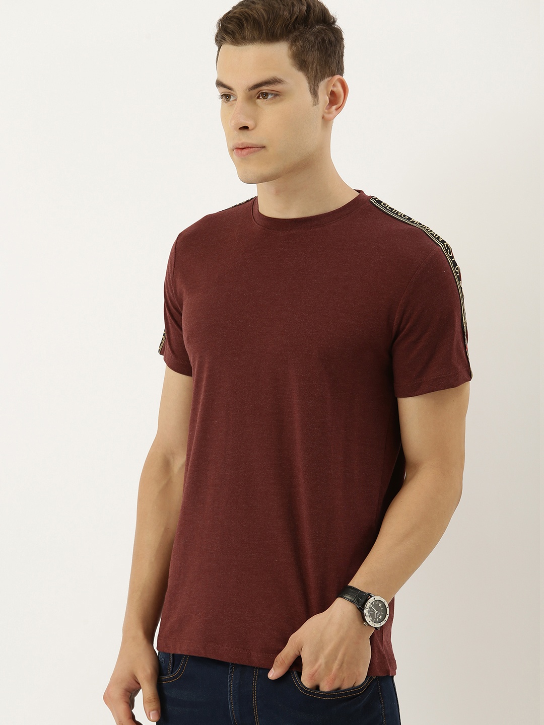 

Being Human Men Maroon Solid Round Neck T-shirt