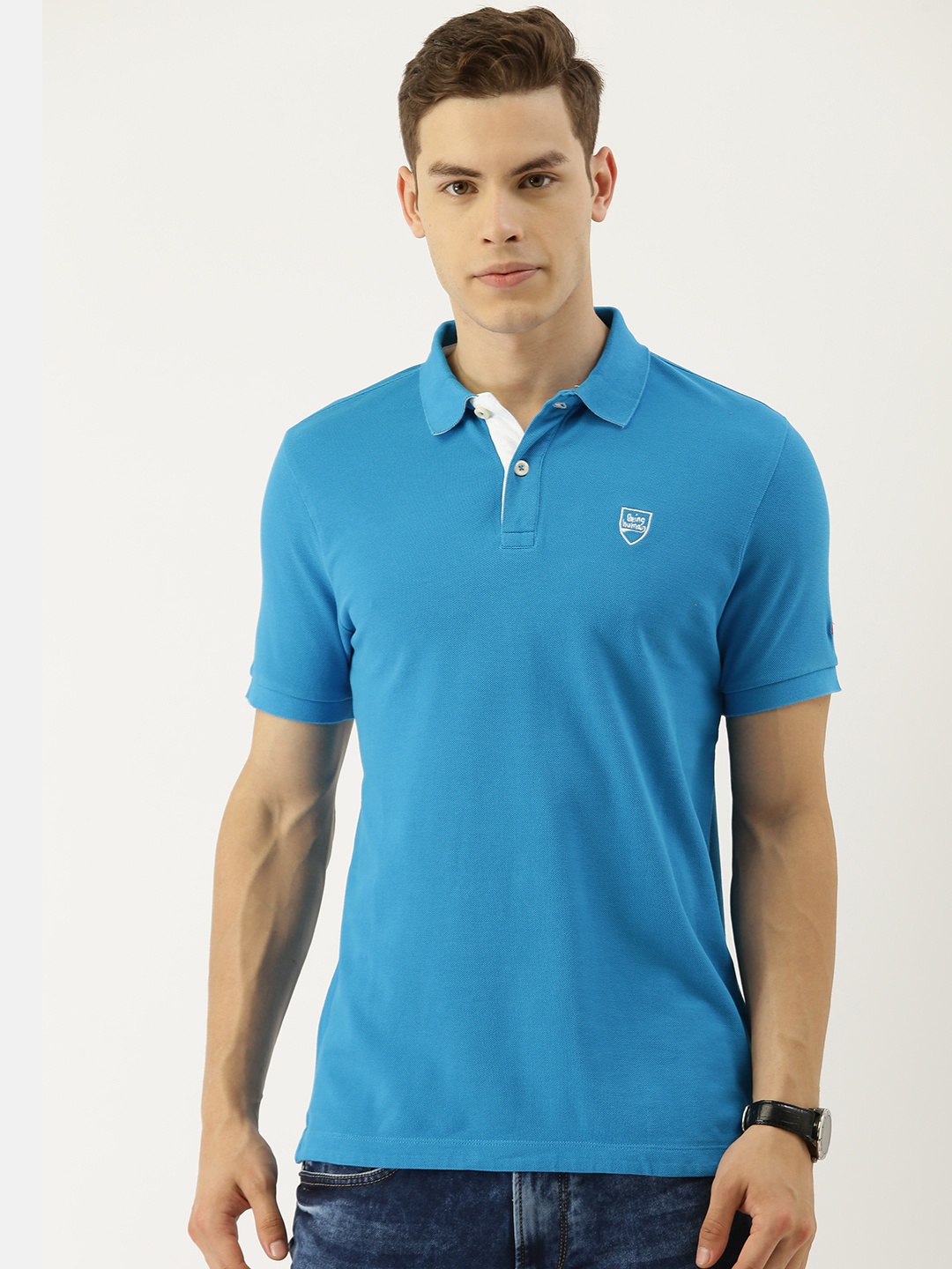 

Being Human Men Blue Solid Polo Collar T-shirt