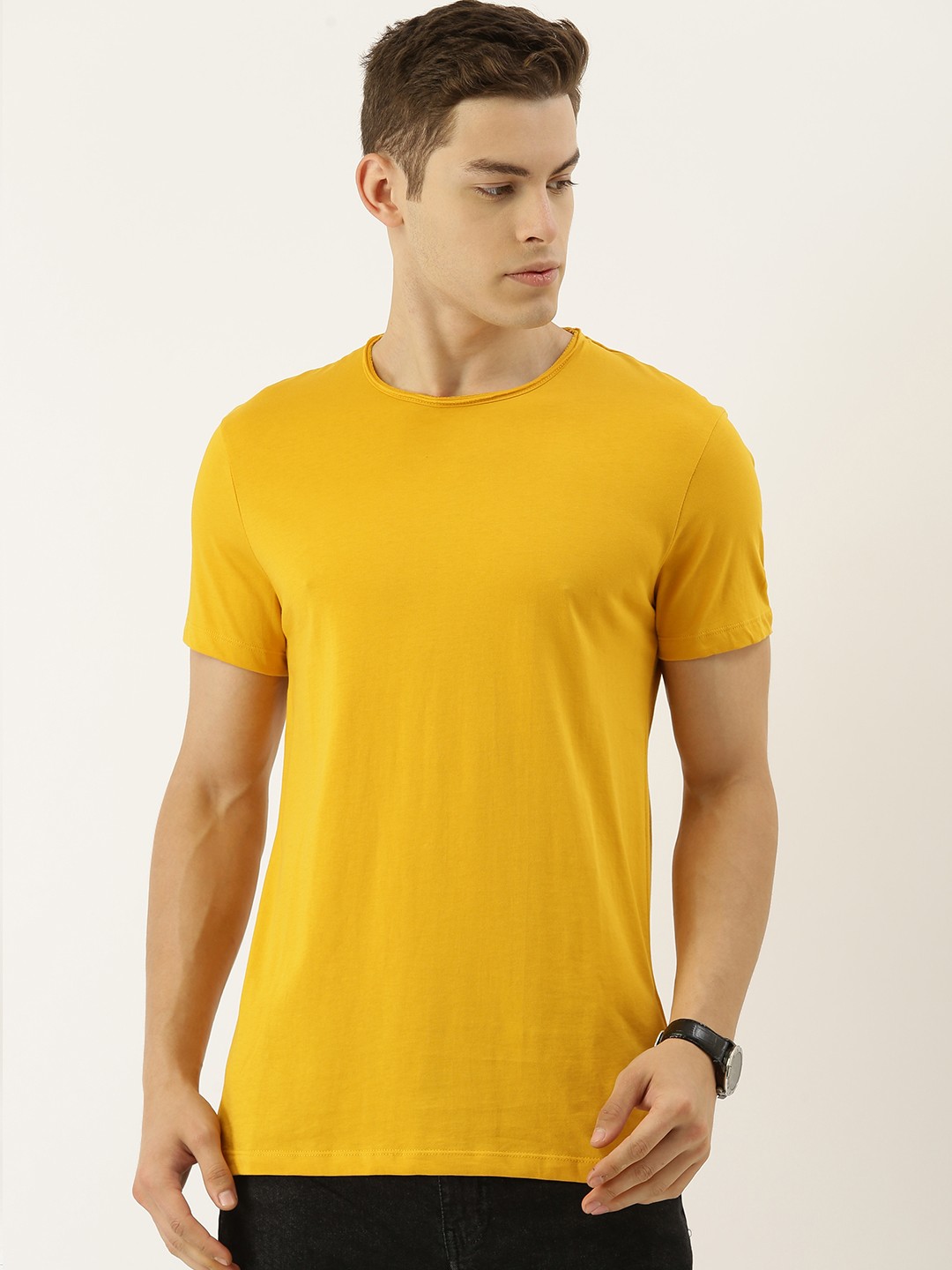 

Being Human Men Mustard Yellow Solid Round Neck T-shirt