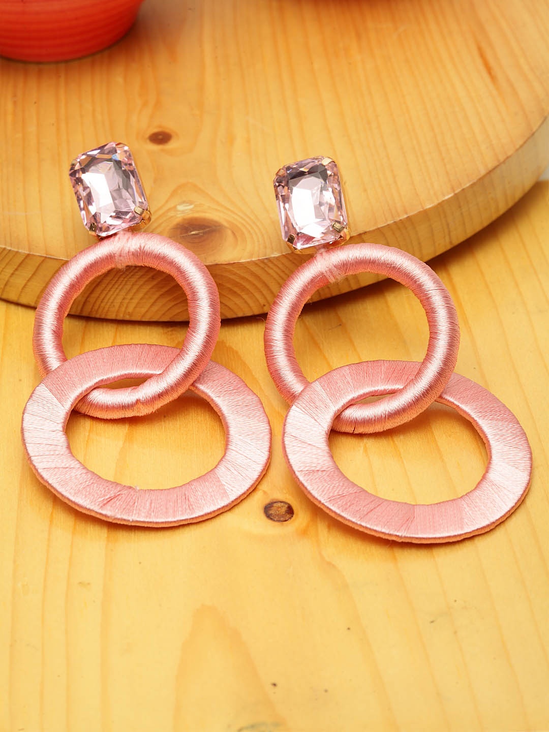 

Madame Pink Handcrafted Circular Drop Earrings