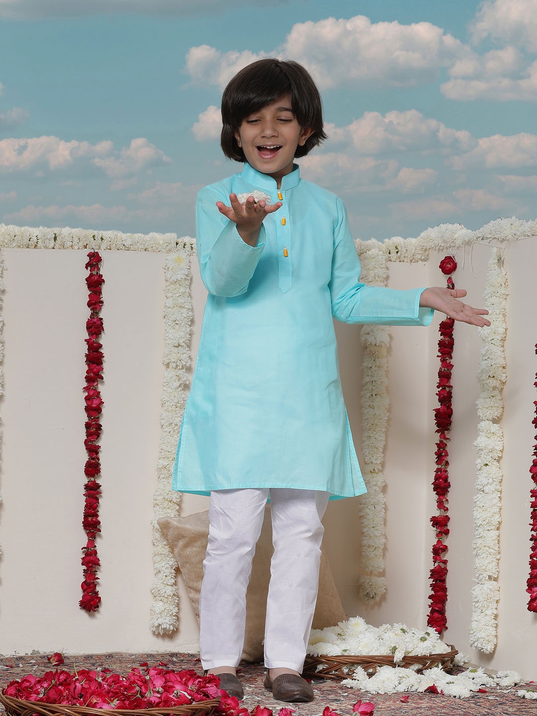 

JBN Creation Boys Blue & White Solid Kurta with Pyjamas