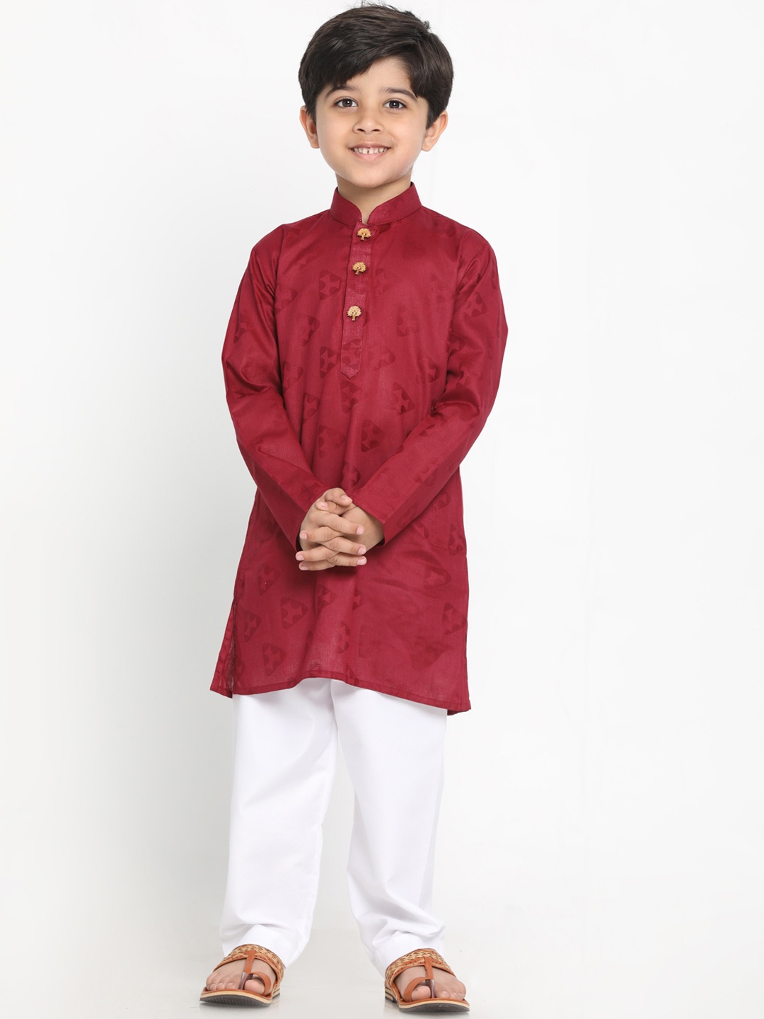 

JBN Creation Boys Maroon & White Self Design Kurta with Pyjamas