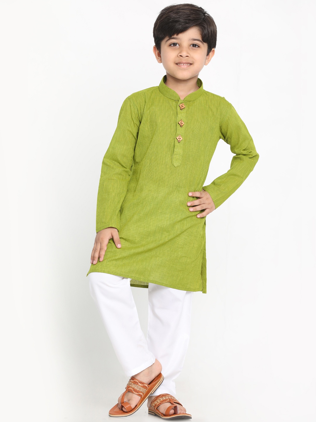 

JBN Creation Boys Green & White Woven Design Kurta with Pyjamas