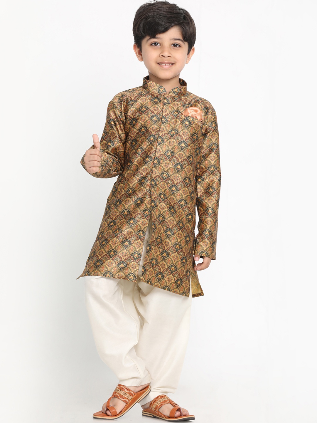 

JBN Creation Boys Gold-Toned & Cream-Coloured Printed Kurta Set