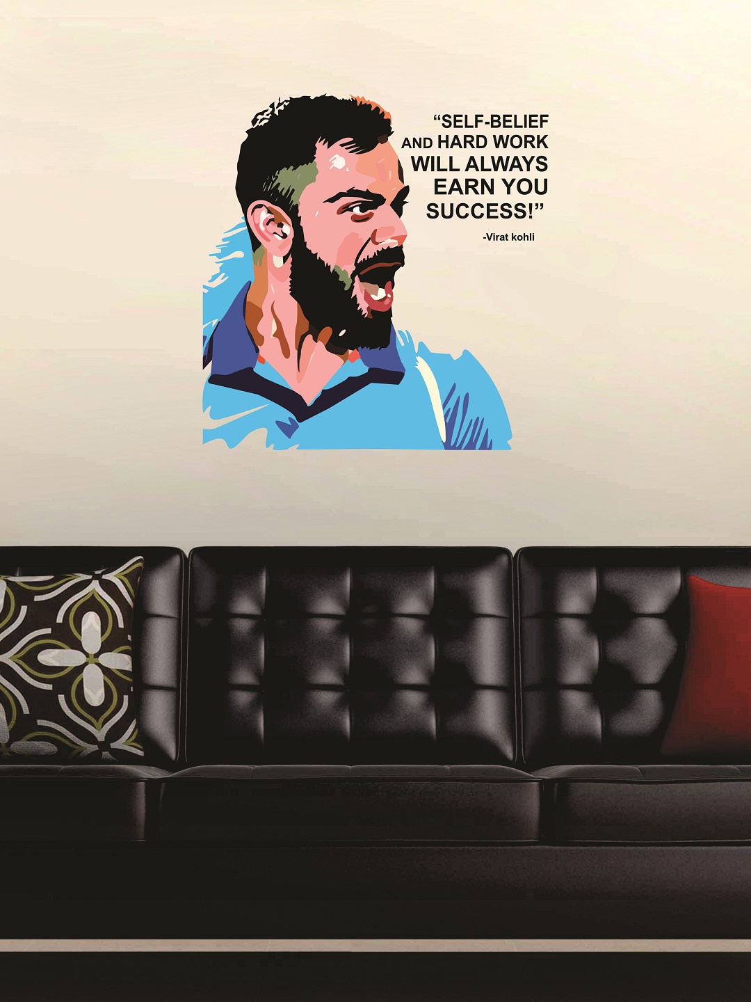 

WALLSTICK Black & Blue Virat Kohli Quotation Large Vinyl Wall Sticker