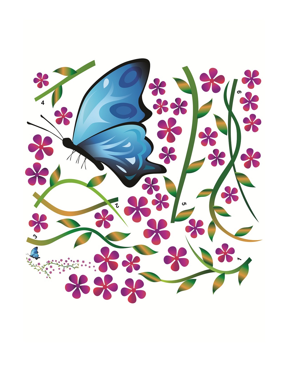 

WALLSTICK Purple & Green Floral Large Vinyl Wall Sticker