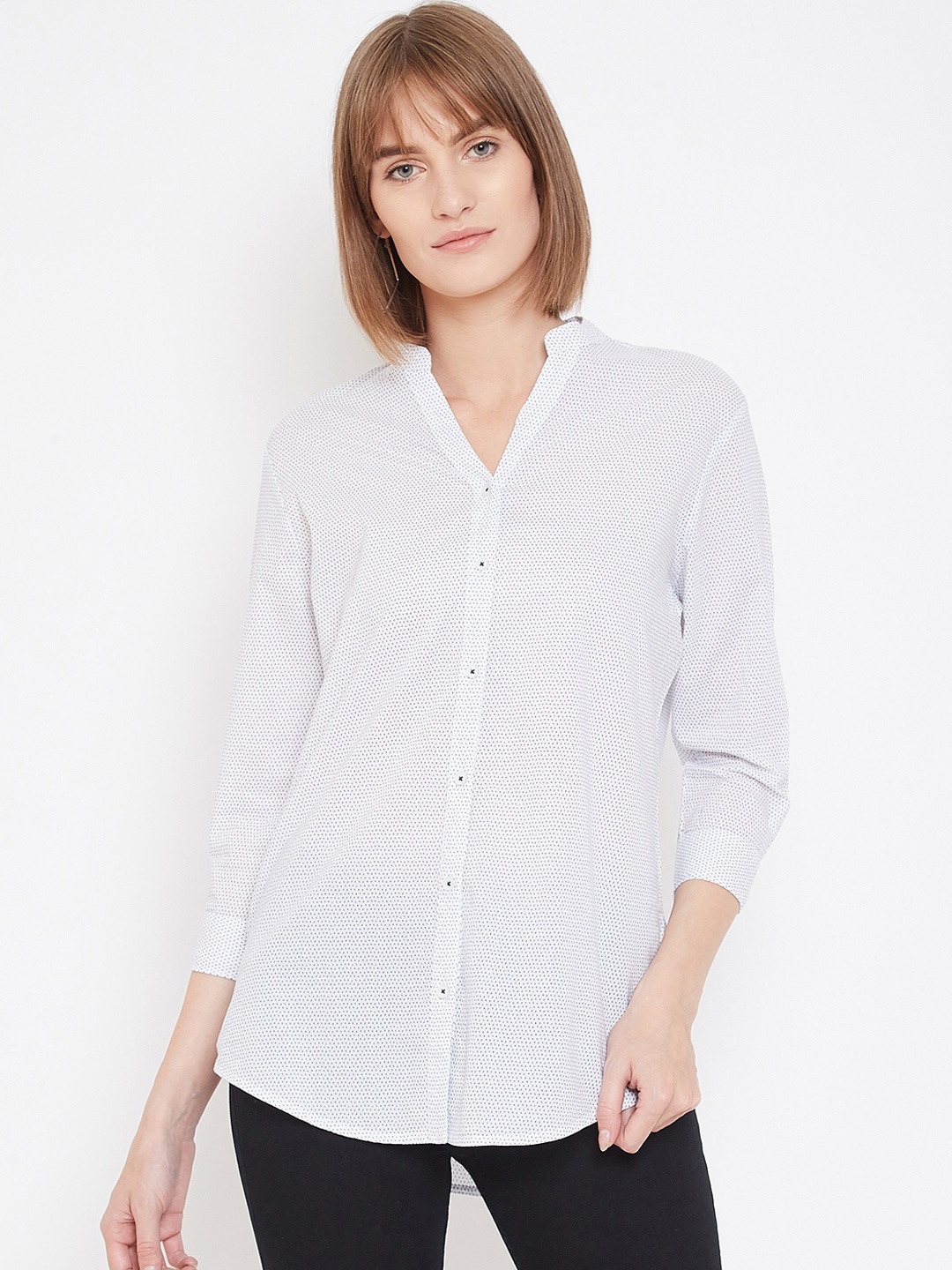 

METTLE Women White Solid Shirt Style Top