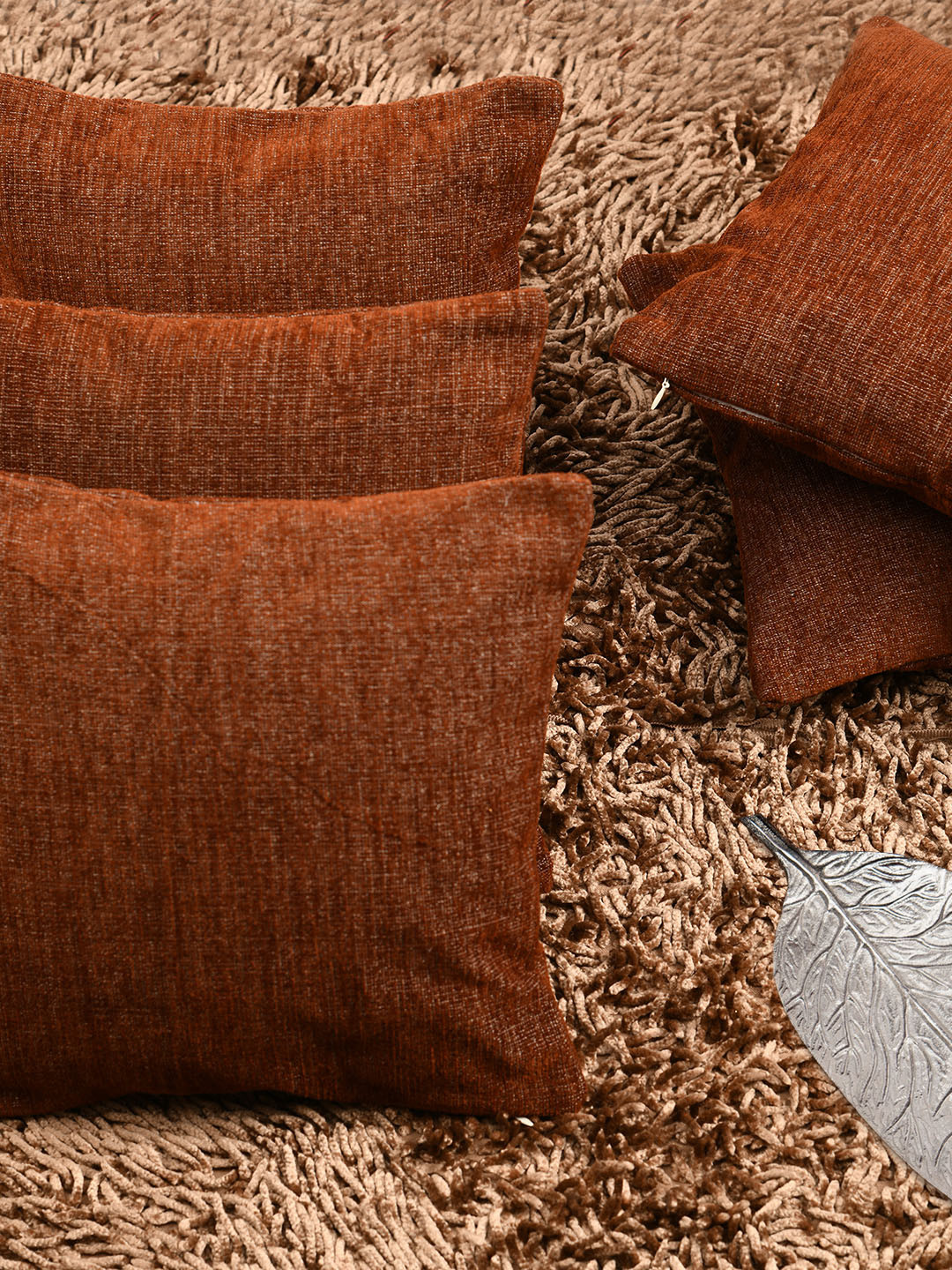 

HOUZZCODE Brown Set of 5 Self Design Square Cushion Covers