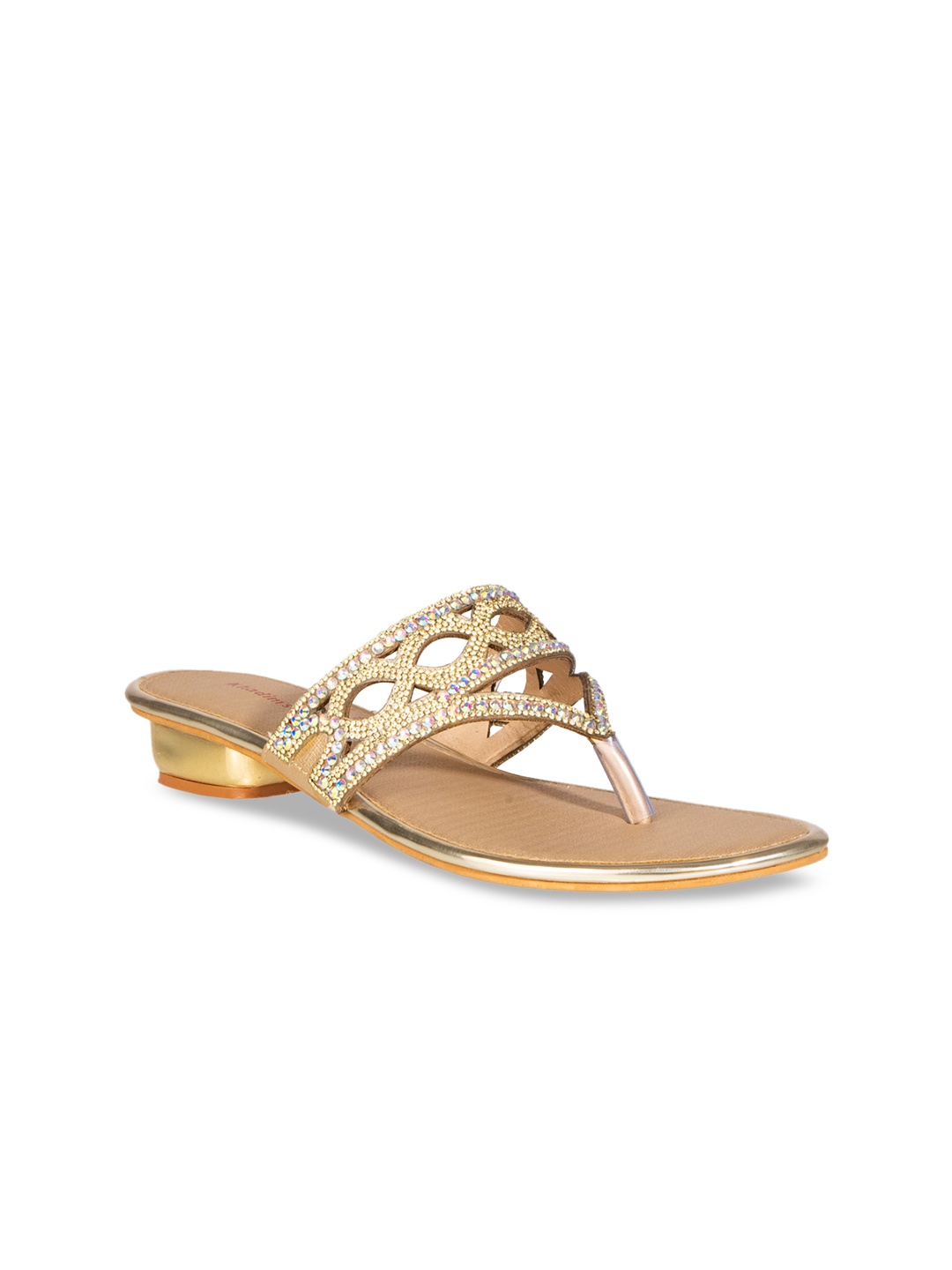 

Khadims Women Gold-Toned Embellished Block Heels