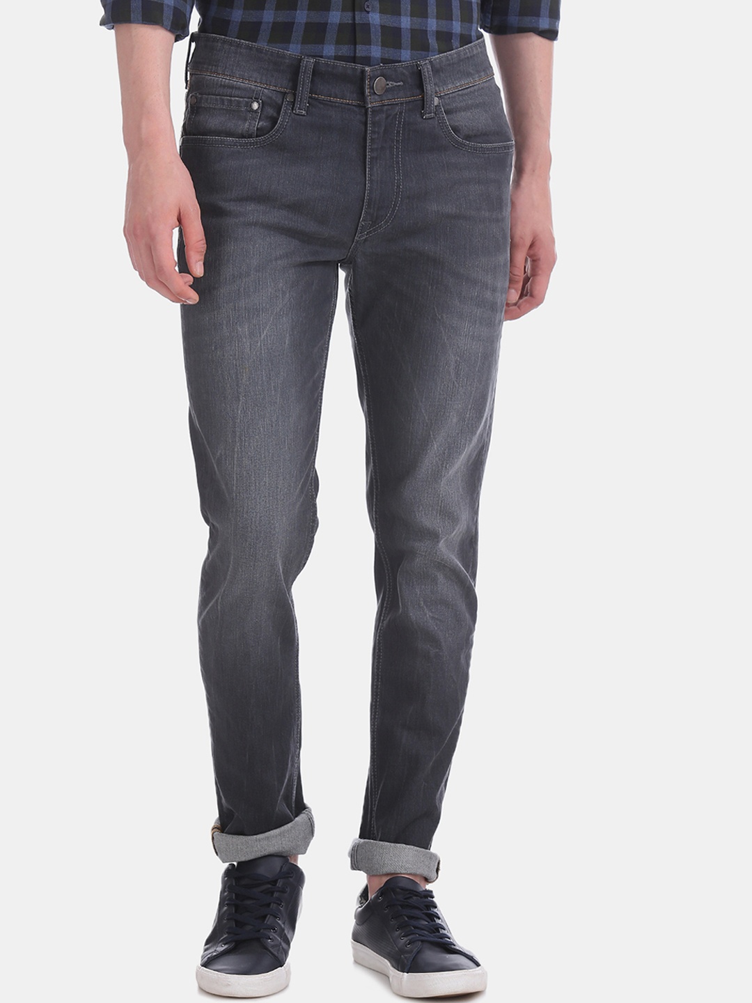 

AD By Arvind Men Charcoal Grey Tapered Fit Mid-Rise Clean Look Stretchable Jeans