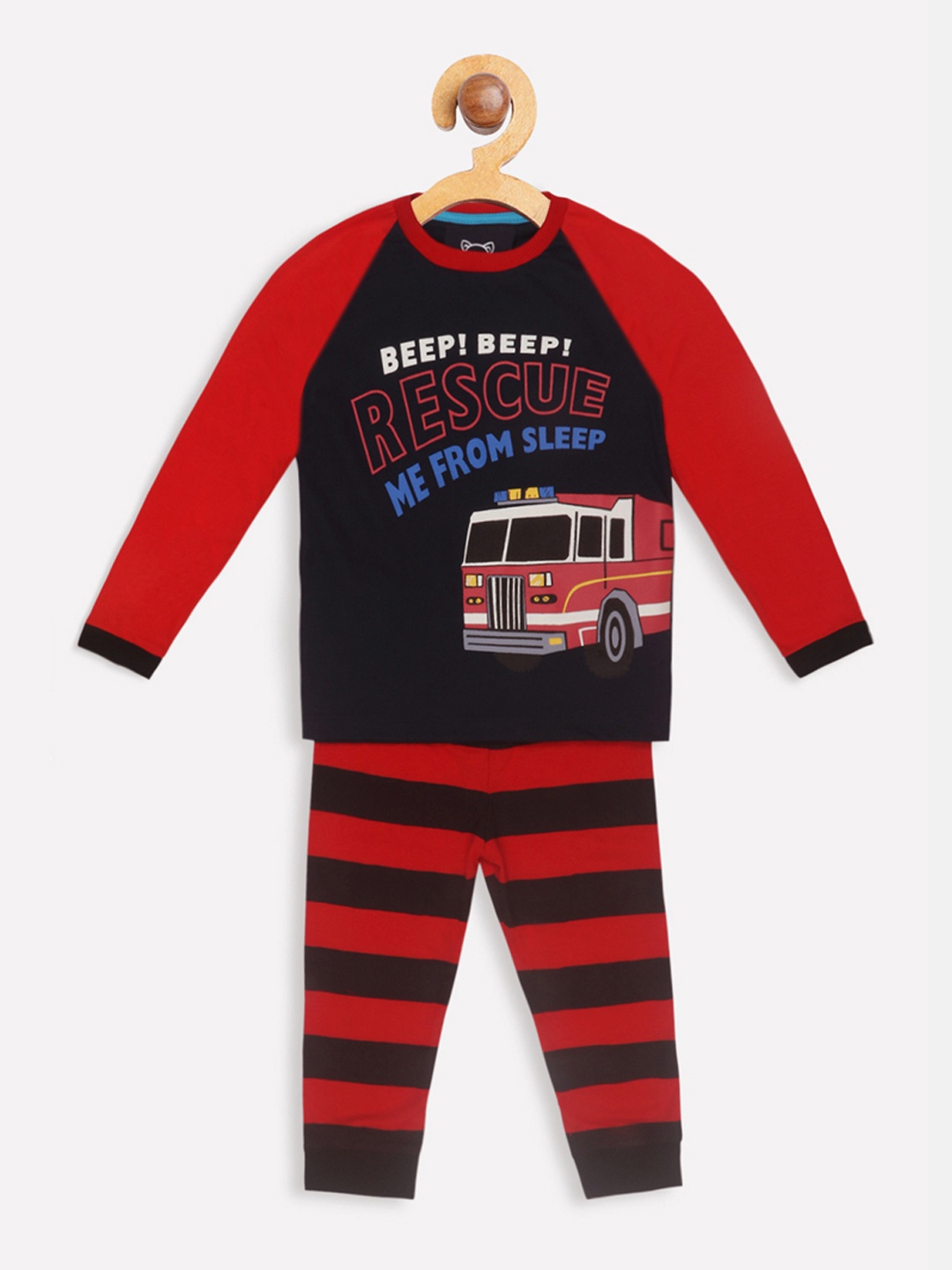 

Lazy Shark Boys Navy Blue & Red Printed Night suit