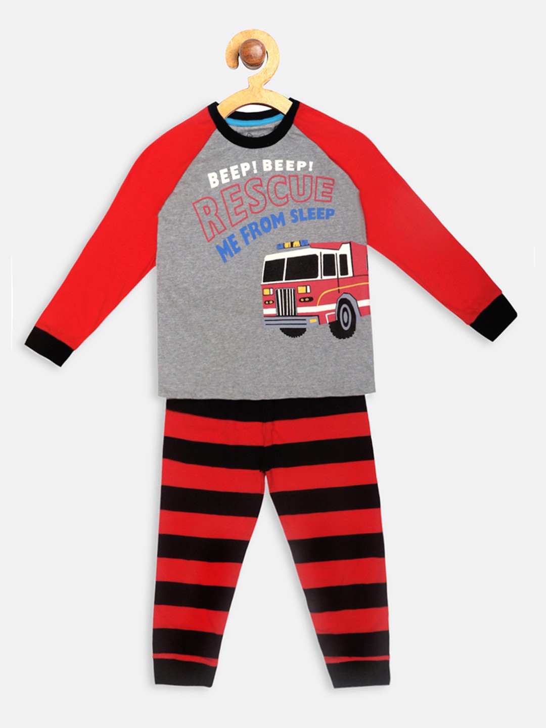 

Lazy Shark Boys Grey & Red Printed Night suit