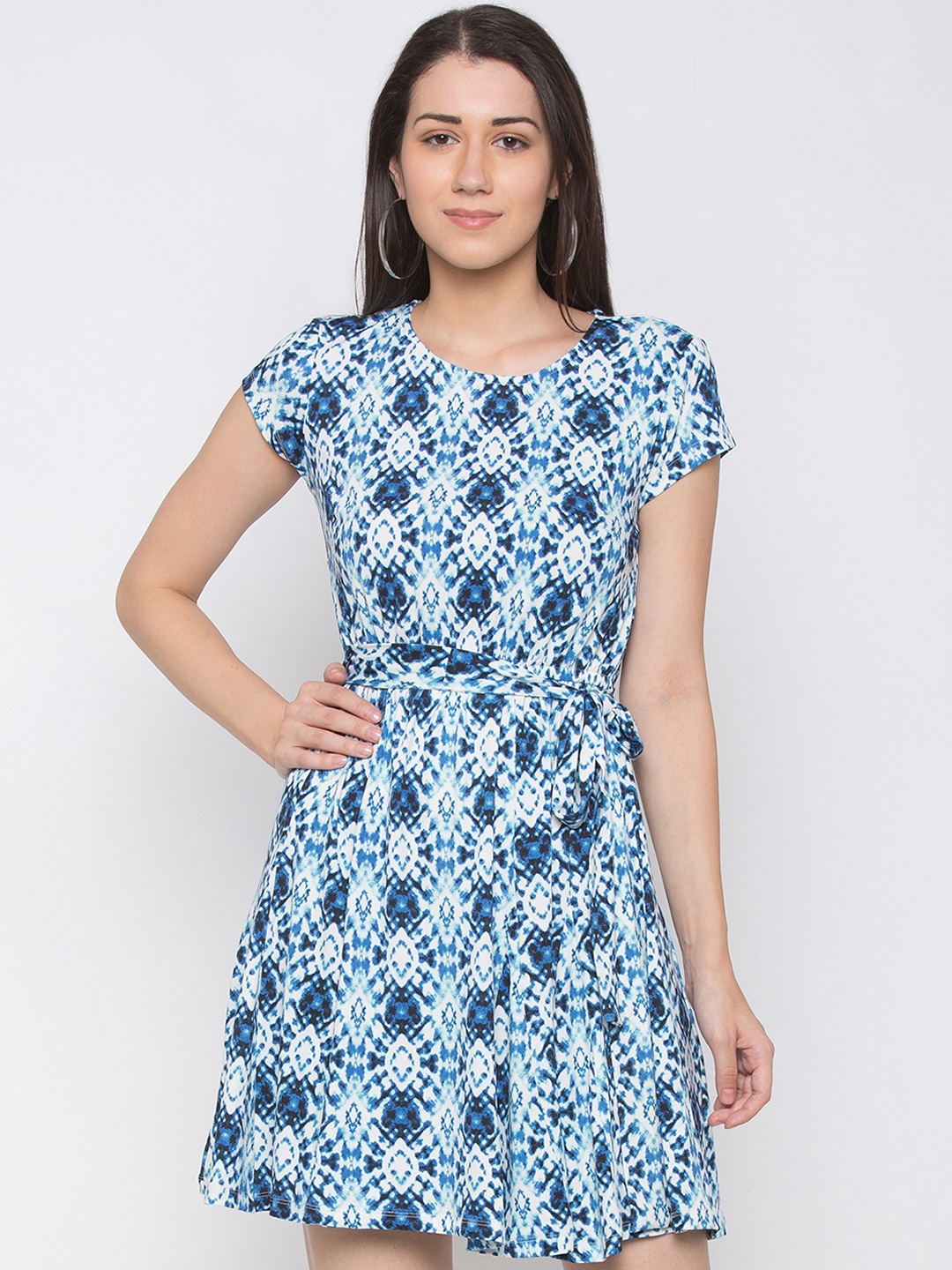 

Globus Women Blue Printed Fit and Flare Dress