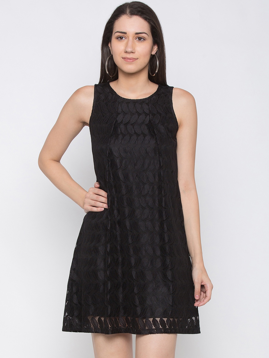 

Globus Women Black Self Design Fit and Flare Dress