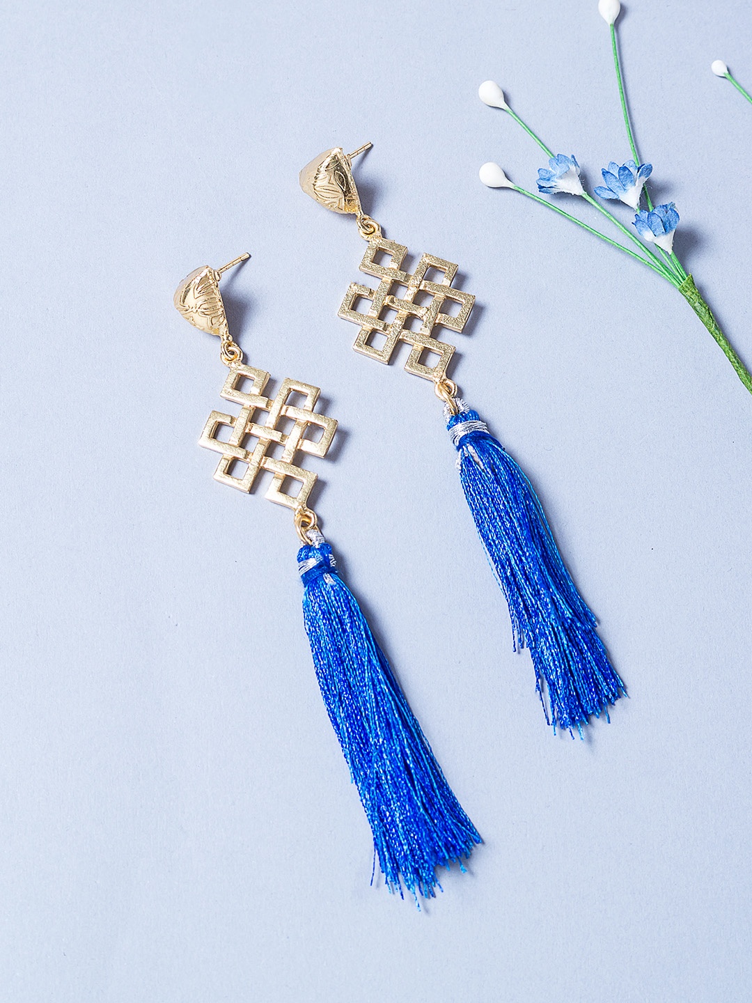 

Golden Peacock Gold-Plated & Blue Contemporary Drop Earrings