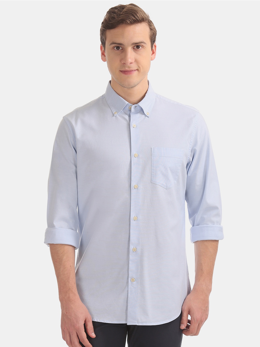 

AD By Arvind Men Blue Slim Fit Solid Casual Shirt