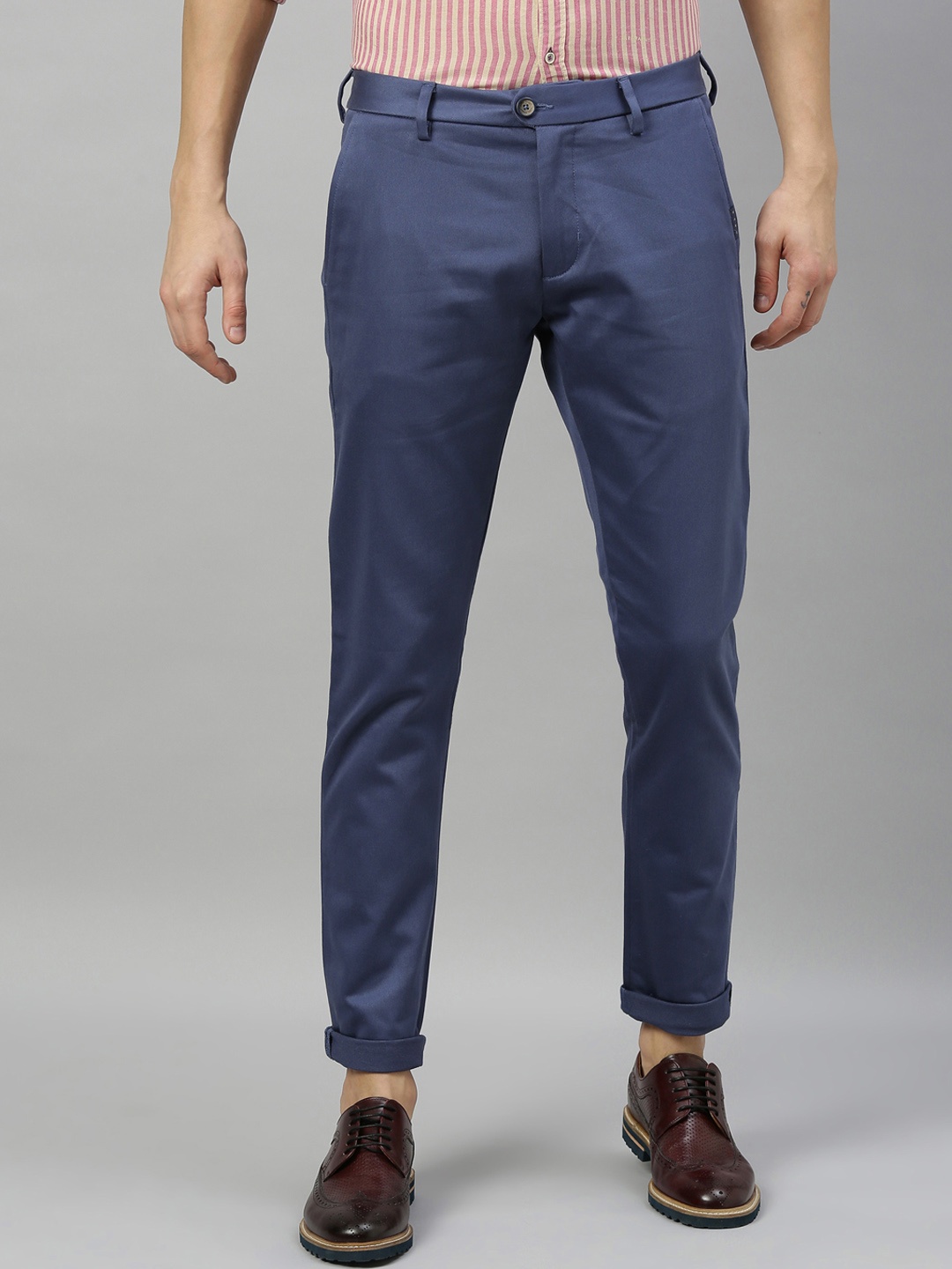 

RARE RABBIT Men Blue Solid Regular Trousers