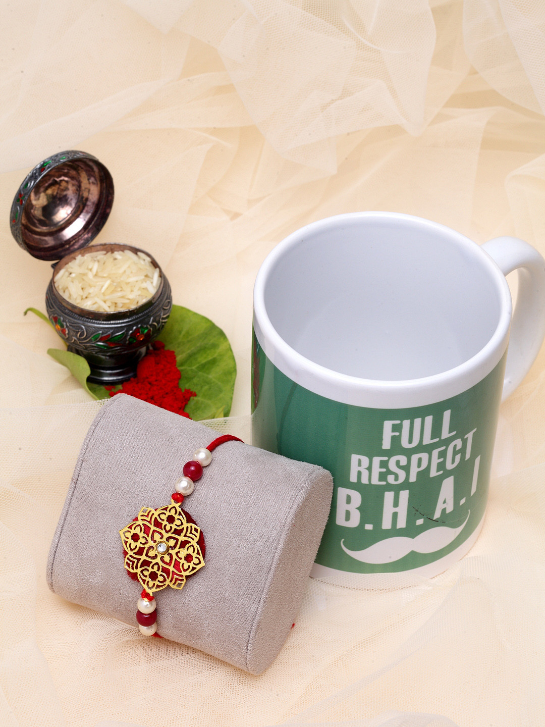 

PANASH Men Gold-Plated & Red Brass Handcrafted Wraparound Rakhi Gift Set