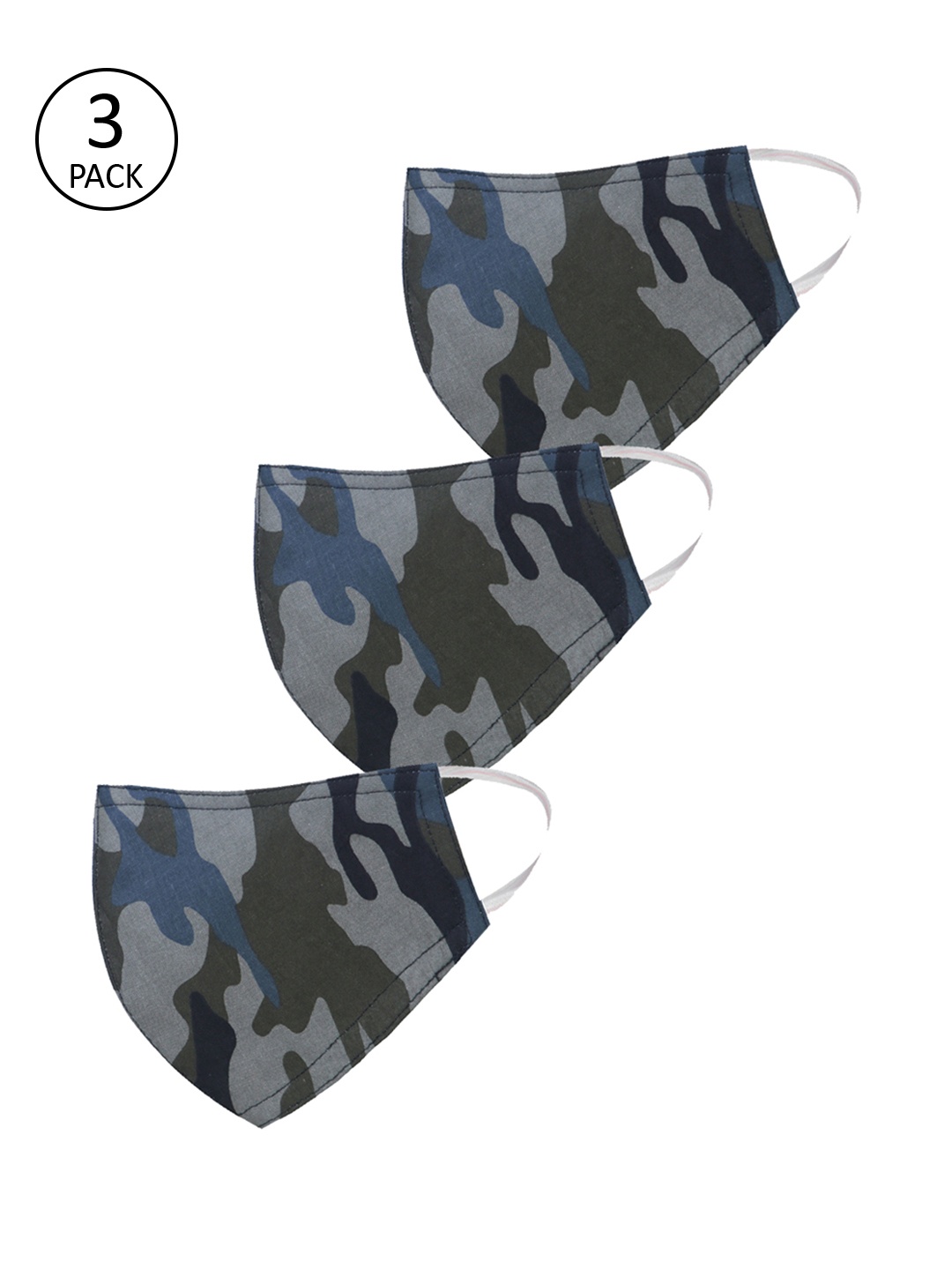 

JBN Creation Kids Pack of 3 Camo Printed Reusable 3-Ply Cloth Mask, Grey