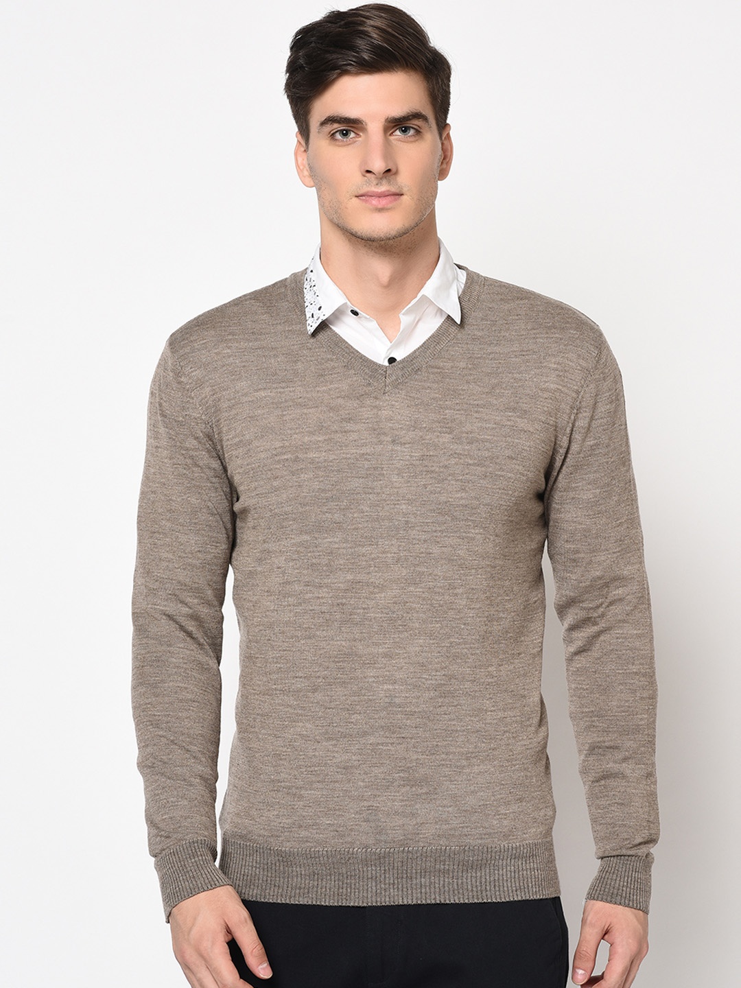 

ARMISTO Men Beige Solid Merino Wool Pullover