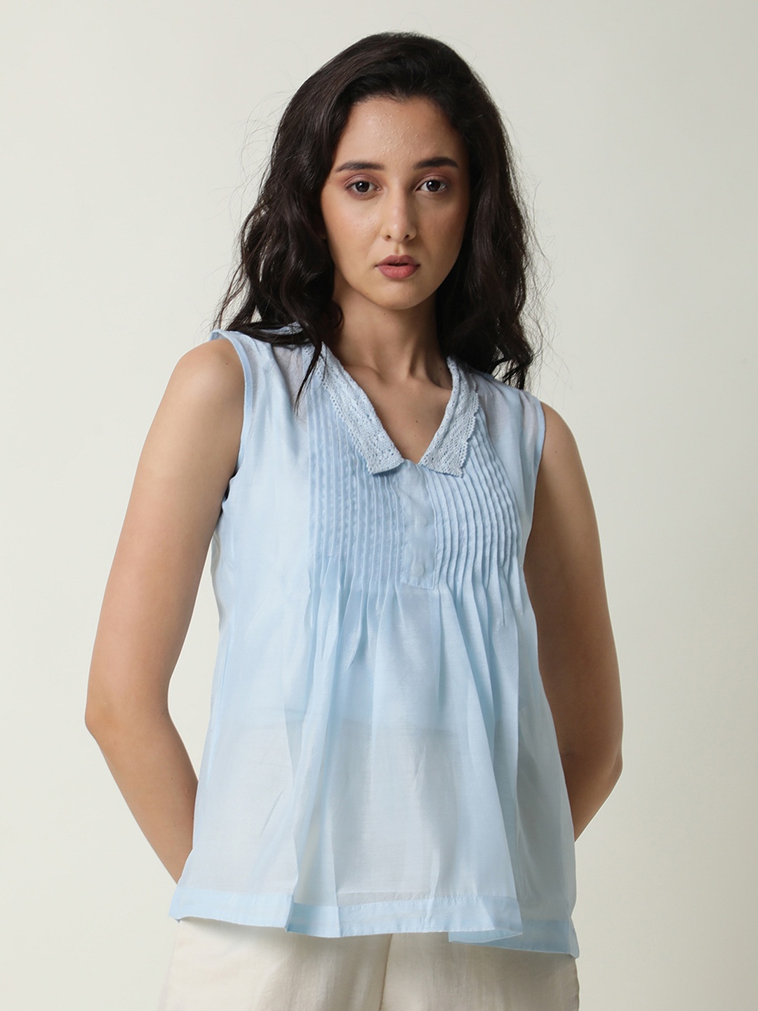 

RAREISM Women Blue Solid Empire Top