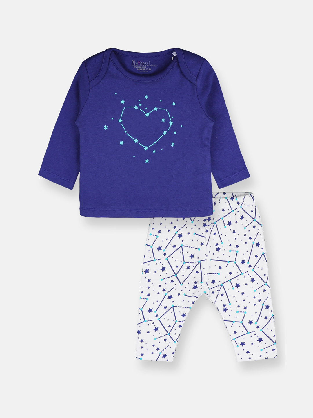 

PLAYNESS Boys Navy Blue & White Printed Night suit