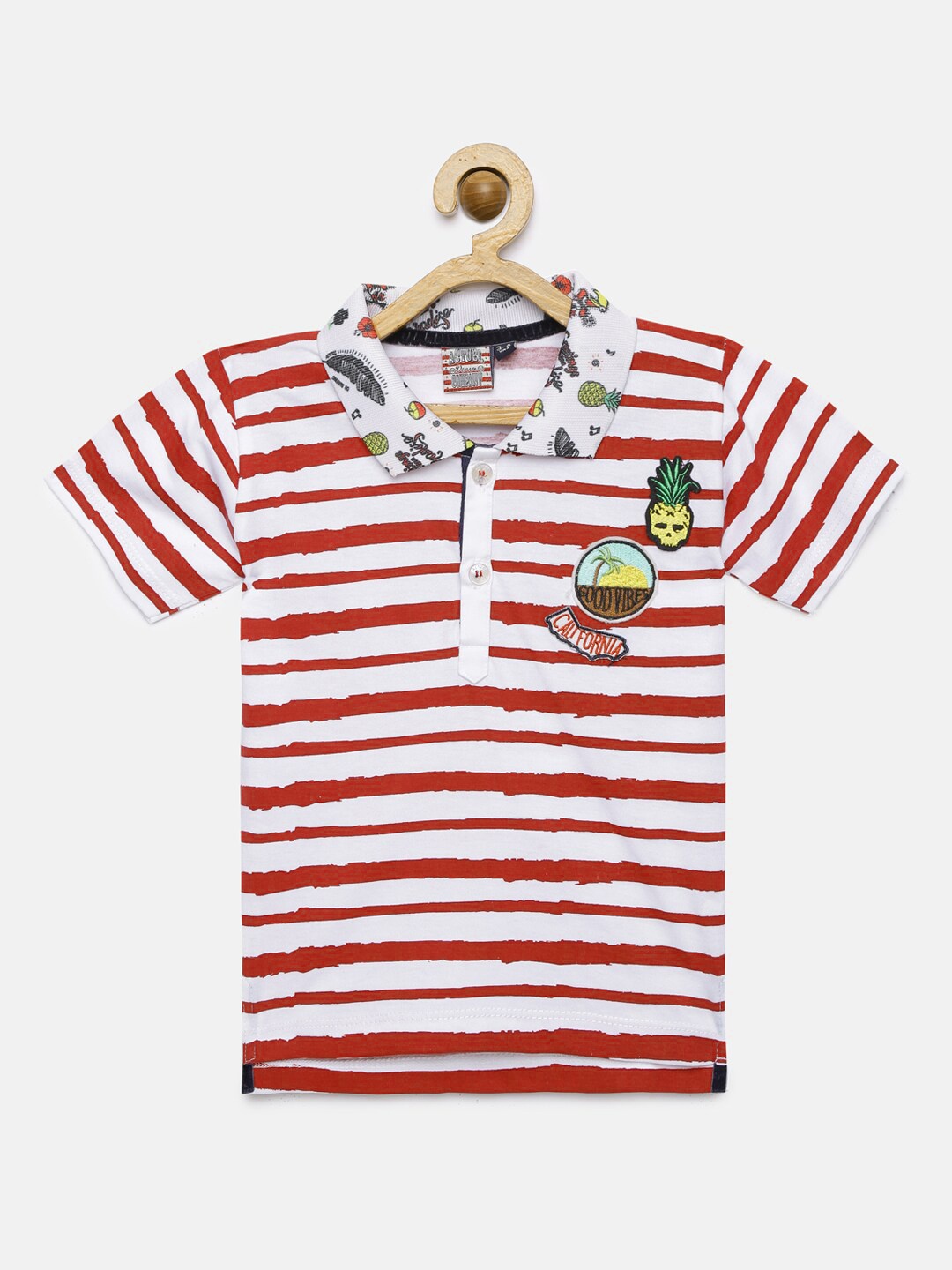 

Actuel Boys Red And White Striped Round Neck T-shirt