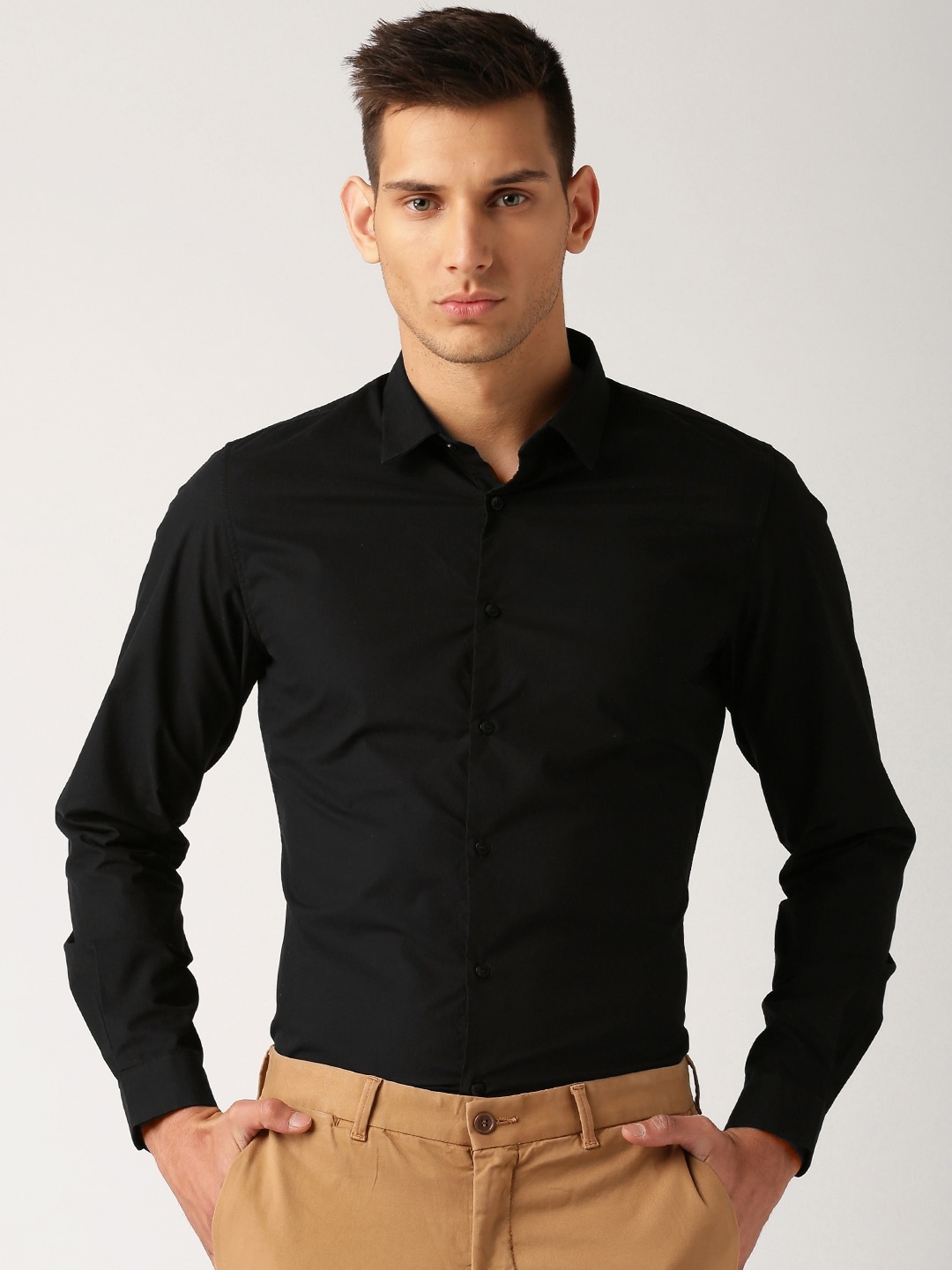 

ether Men Black Regular Fit Anti Microbial Poplin Cotton Shirt