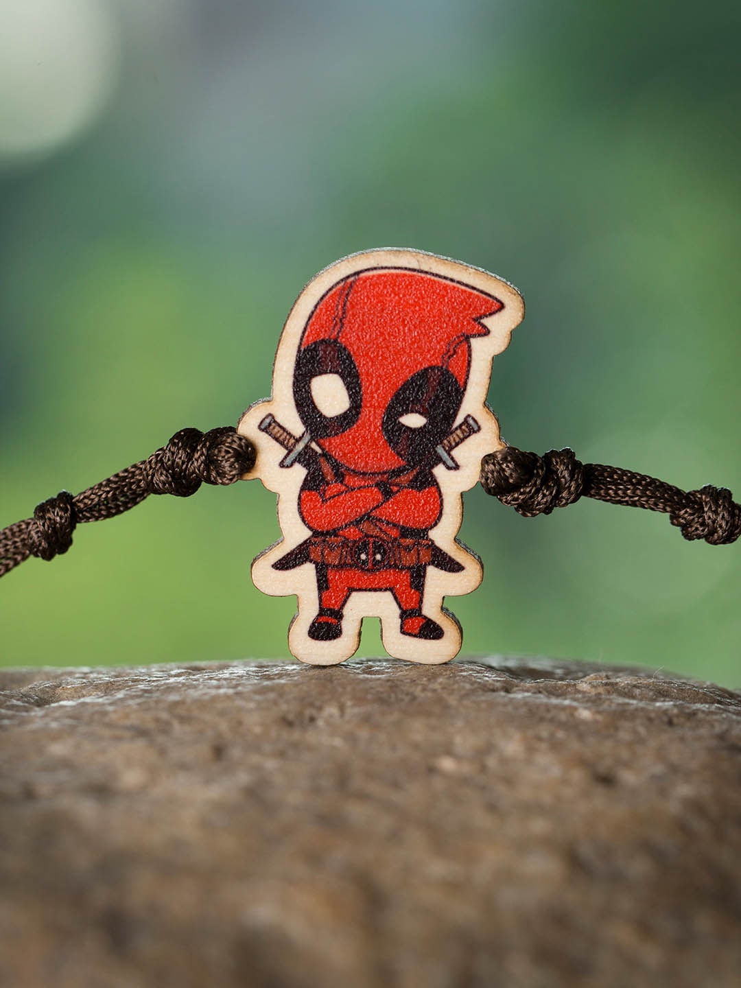 

Bigsmall Red & Brown Deadpool Wooden Rakhi
