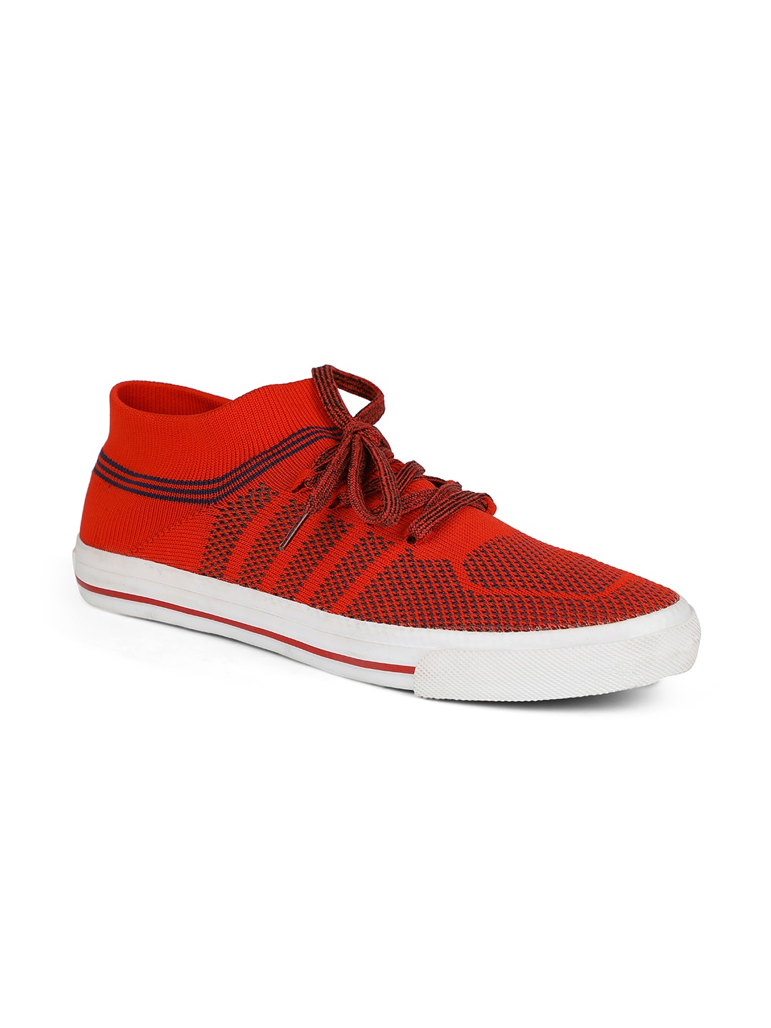 

Khadims Men Red Woven Design Textile Mid-Top Sneakers