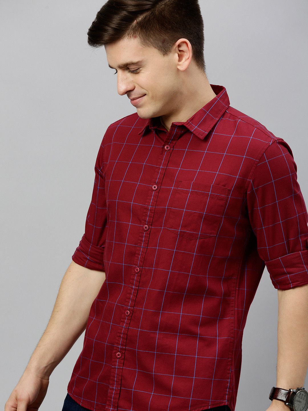 

HERE&NOW Men Maroon & Blue Slim Fit Checked Casual Shirt