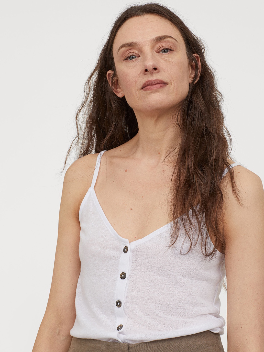 

H&M White Linen-blend strappy top
