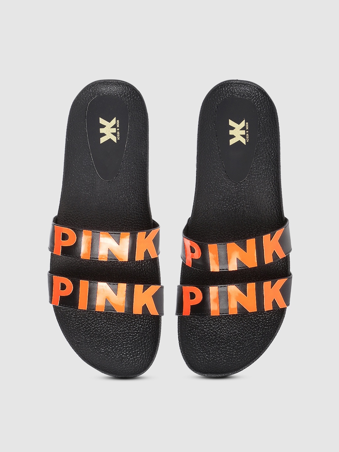 

Kook N Keech Women Neon Orange & Black Typography Detail Sliders