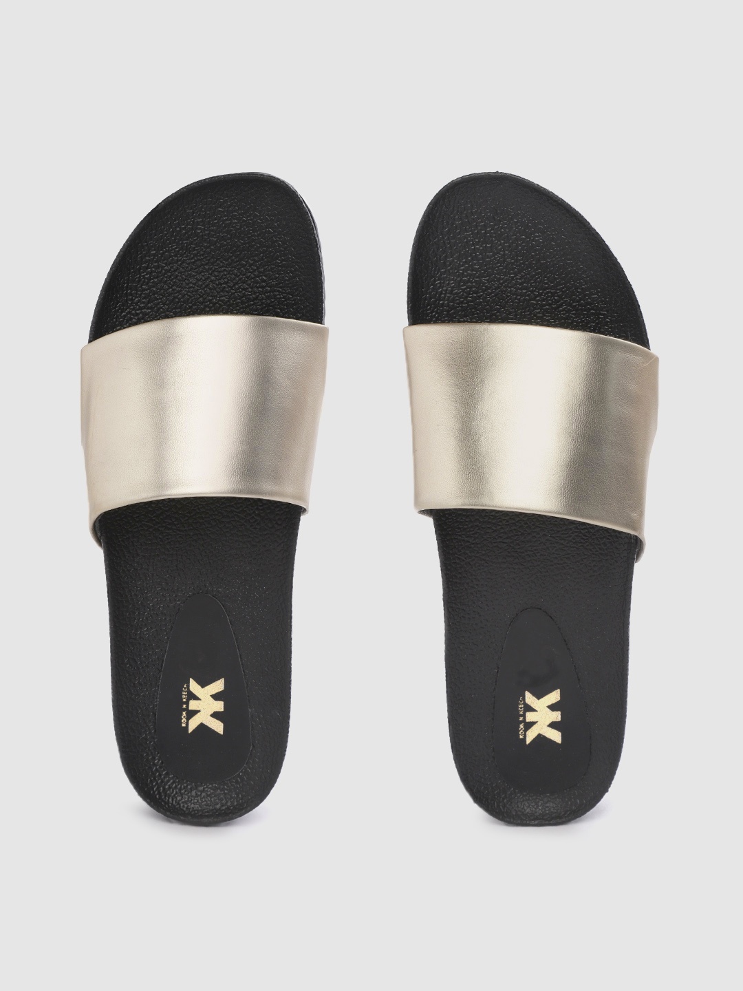 

Kook N Keech Women Golden Solid Sliders, Gold