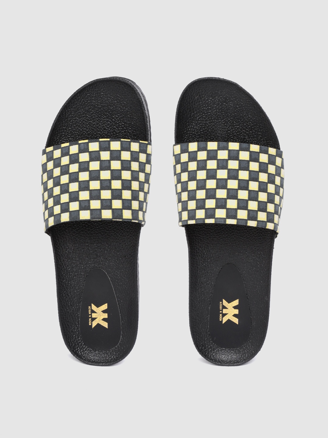 

Kook N Keech Women Off-White & Charcoal Grey Checked Sliders