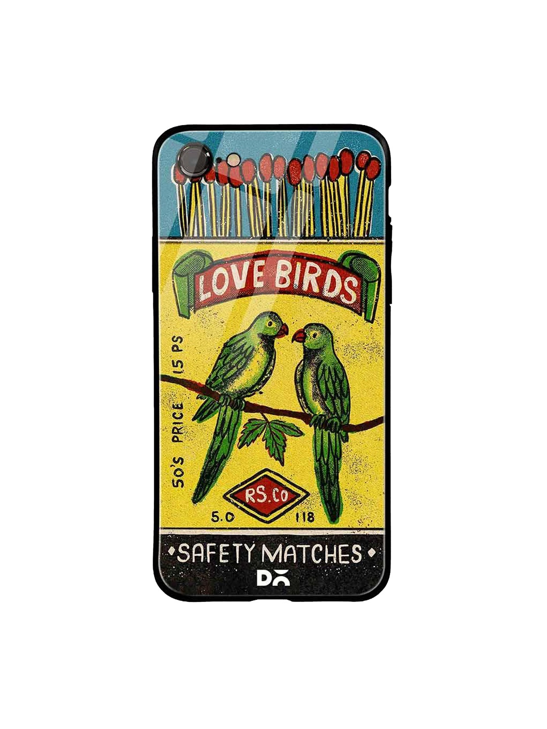 

DailyObjects Blue & Yellow Love Birds Matchbox iPhone 8 Glass Case