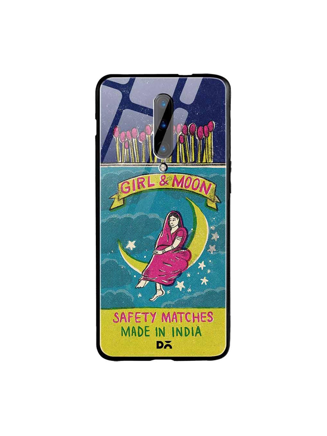 

DailyObjects Teal Green & Yellow Moon Girl Matchbox OnePlus 7 Pro Glass Mobile Case