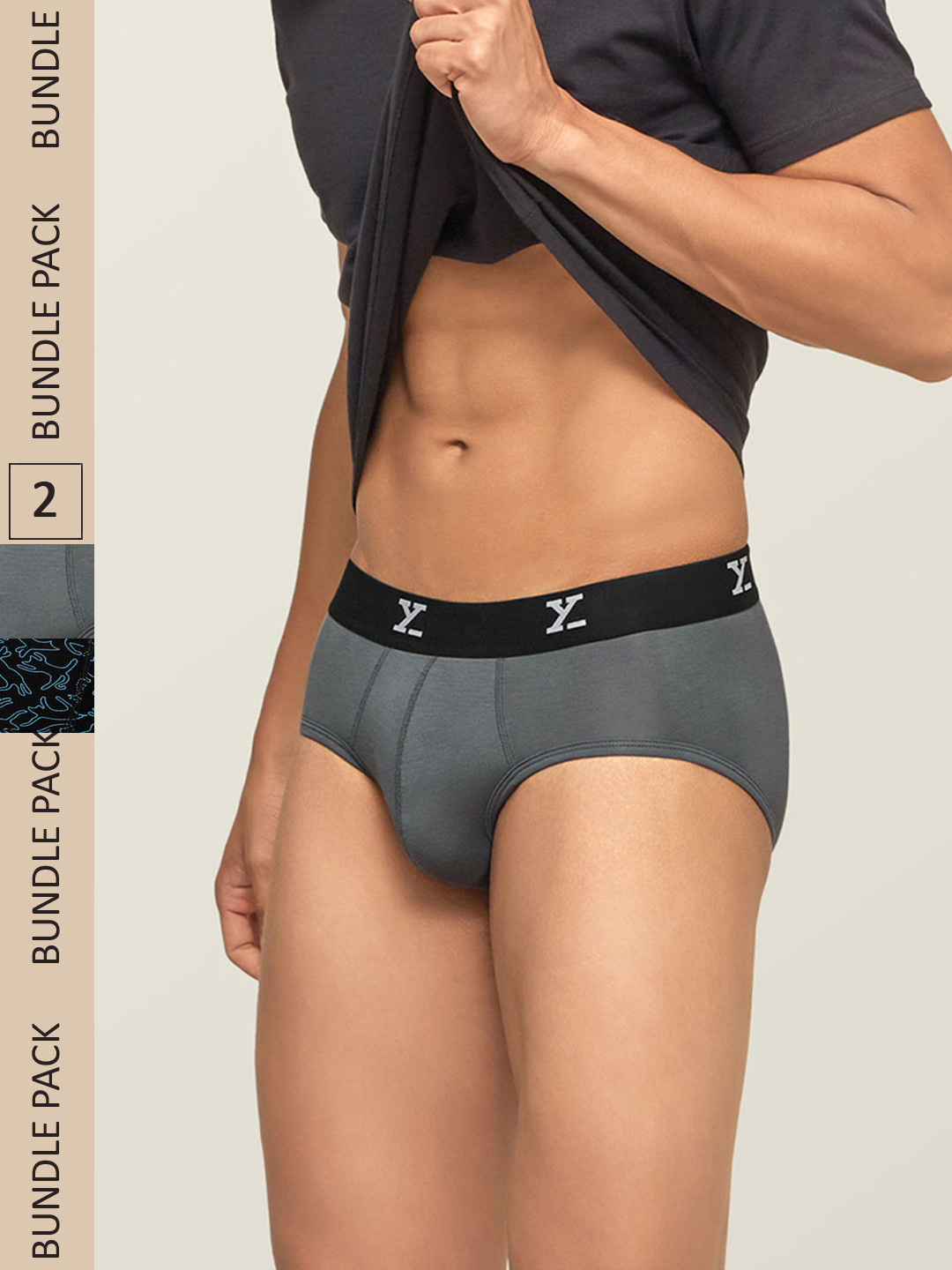 

XYXX Men IntelliSoft Antimicrobial Micro Modal Pack of 2 Shuffle Briefs XYBRF2PCKN96, Grey