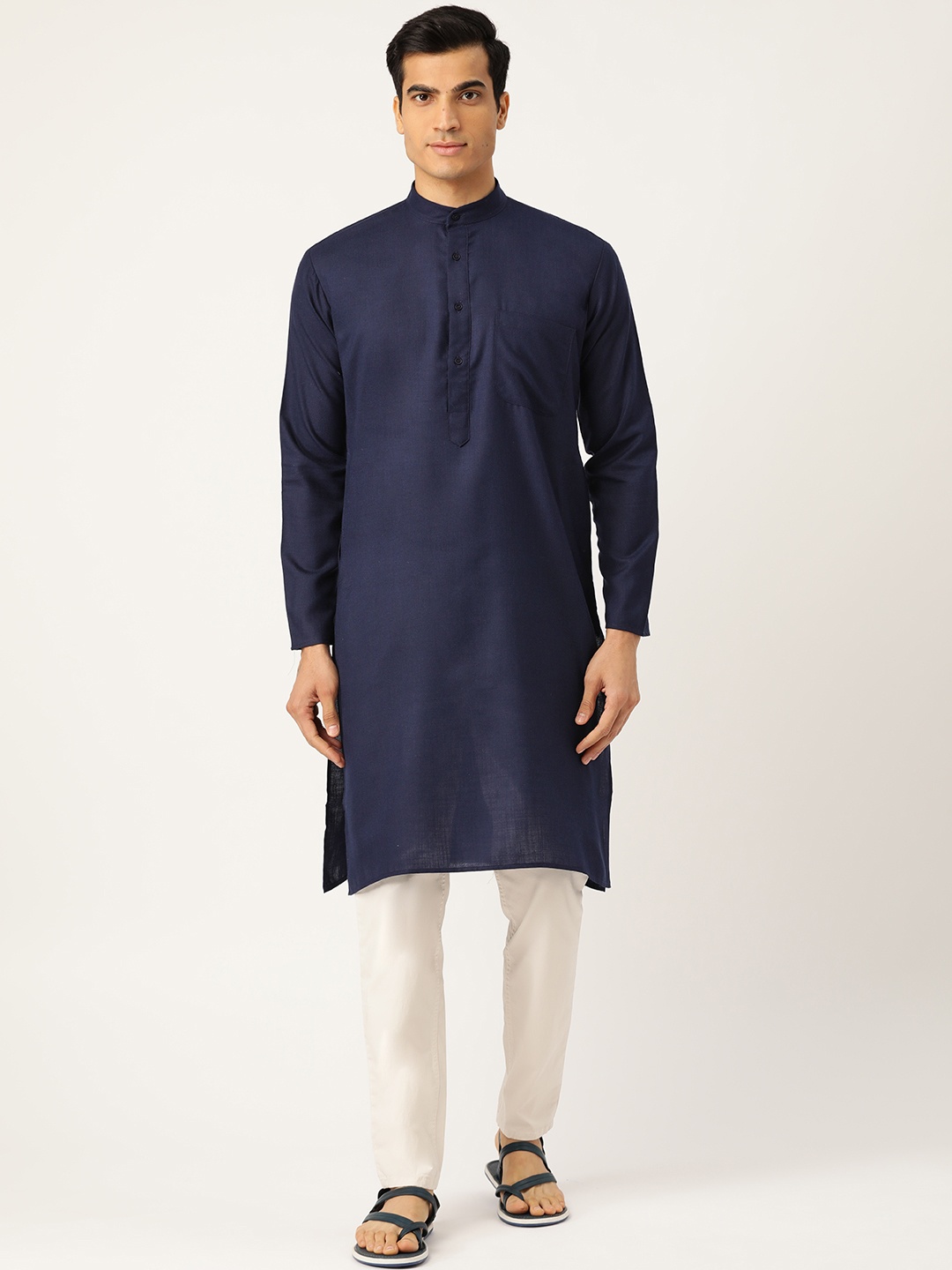 

SOJANYA Men Navy Blue Solid Straight Kurta